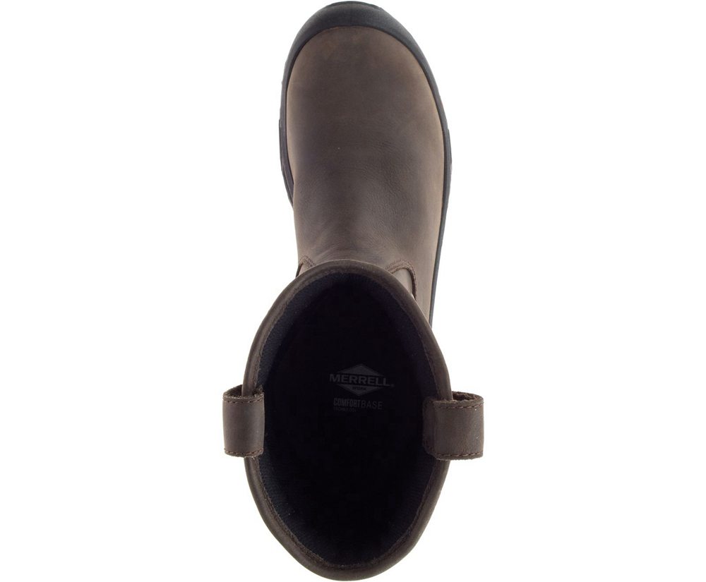 Botas Homem - Merrell Strongfield Couro Pull On Waterproof Comp Toe - Marrom - VMF826750